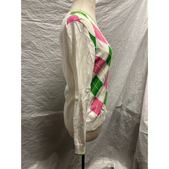 Lilly Pulitzer Women's Pink, Green, and White Jumper Size Small - Picture 4 of 5
